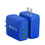 USB-C wall charger with 2 USB-C ports and 3 USB-A ports for fast charging, dark blue.