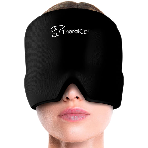 TheraICE migraine relief cap with 360° cooling compression therapy, black.