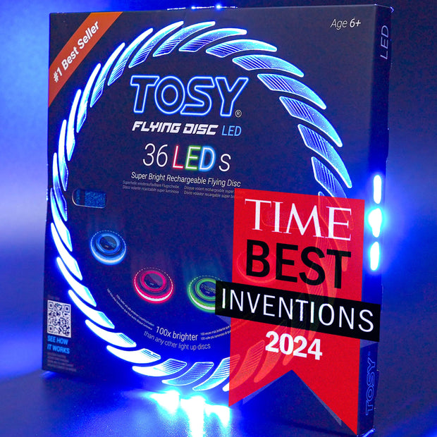 TOSY LED Flying Disc with 36 super bright LEDs and smart motion sensors.