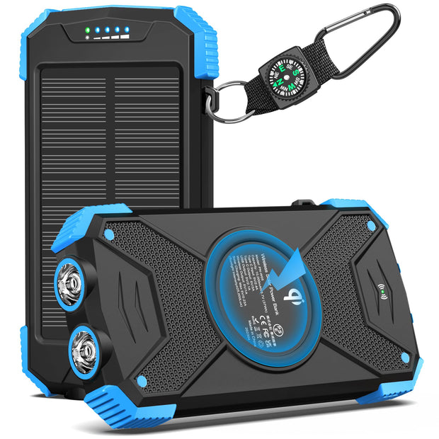 BLAVOR blue solar charger power bank with USB-C fast charging and rugged outdoor design.