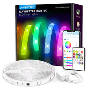 DAYBETTER Smart IC LED strip lights displaying multiple colors on one line for a vibrant room setup.