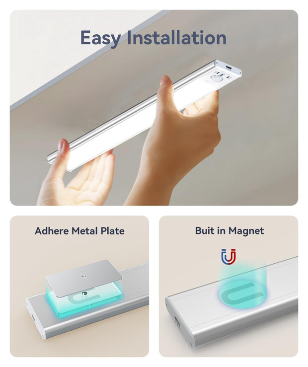 Under cabinet LED light being attached using a magnetic strip