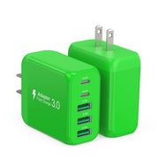 USB C Wall Charger Block 50W with 5 ports including PD 20W and QC 3.0 for iPhone, iPad, and more, green.