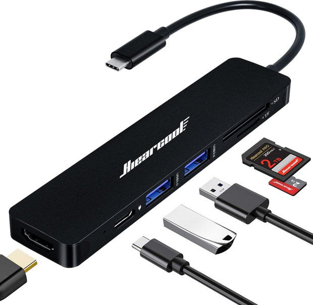 Black version of the Hiearcool USB-C hub with multiple ports for MacBook and laptops