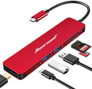 Hiearcool USB-C hub with 7 ports, including HDMI, USB 3.0, and SD/TF card reader