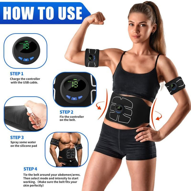 Step-by-step instructions on how to use the EMS muscle stimulator for optimal toning results.