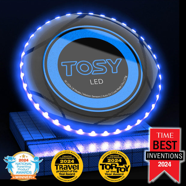 TOSY LED Flying Disc with 36 super bright LEDs and smart motion sensors.