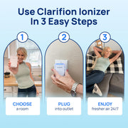 Small and lightweight Clarifion air purifier for dust and odors.