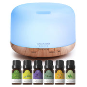 ASAKUKI Oil Diffuser with essential oils set – 500ml capacity, LED lighting, multi-color