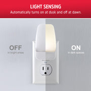 Energizer plug-in LED night light featuring automatic dusk-to-dawn sensor for effortless illumination.