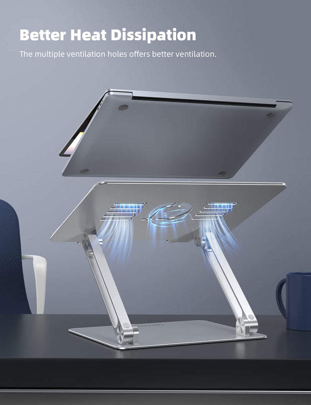 Ventilated Lamicall laptop stand for cooling and overheating prevention.