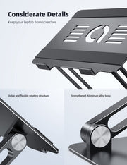 Foldable and flexible laptop stand with heat dissipation.