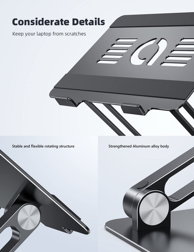 Foldable and flexible laptop stand with heat dissipation.