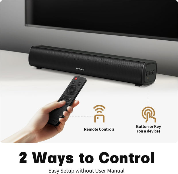 Rythflo soundbar remote control with bass boost and LED light settings