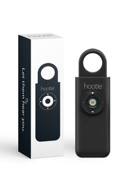 Hootie personal safety alarm keychain with 130dB siren and strobe light, black.