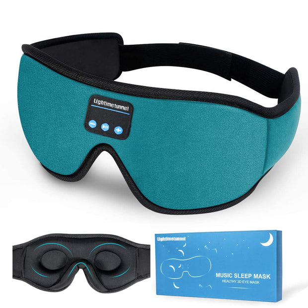 Teal-colored Bluetooth sleep mask with soft memory foam and built-in microphone.