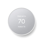 Google Nest Thermostat displaying temperature settings on a sleek digital screen, fog.