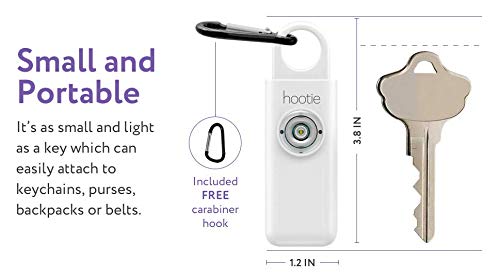 Hootie safety alarm attached to a keychain, perfect for emergencies.