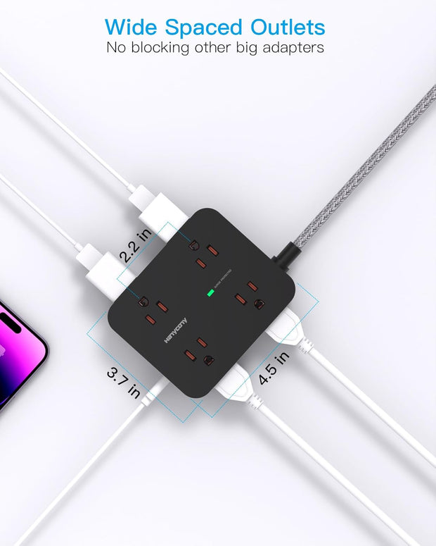 Overhead view of multi-plug outlet extender with USB-C ports.