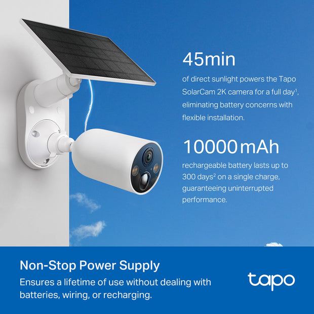 Tapo SolarCam C402 – 45-day battery life, 10000mAh power, and waterproof design for all-weather use